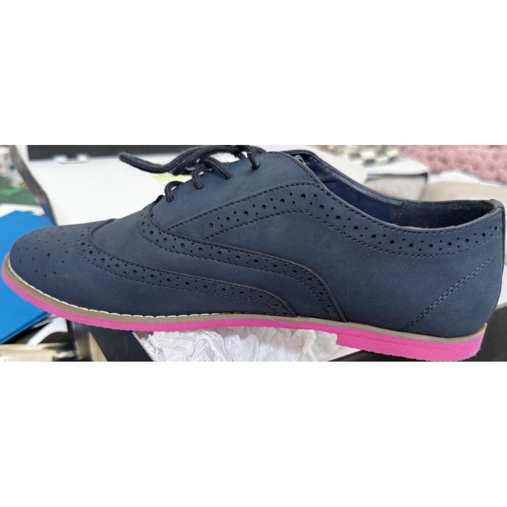 NIB Just Fab Payton Women 11 Oxfords Navy W/ Pink Sole